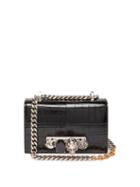 Alexander Mcqueen - Jewelled Croc-effect Patent-leather Shoulder Bag - Womens - Black