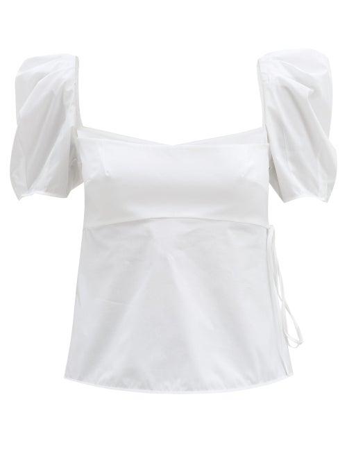 Matchesfashion.com Brock Collection - Square-neck Cotton-blend Poplin Blouse - Womens - White
