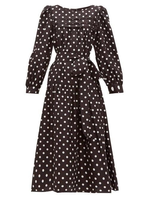 Matchesfashion.com Marc Jacobs - Belted Polka Dot Silk Satin Midi Dress - Womens - Black
