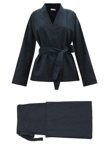 General Sleep - Wrap Organic Cotton-blend Pyjama Set - Womens - Navy
