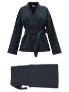 General Sleep - Wrap Organic Cotton-blend Pyjama Set - Womens - Navy
