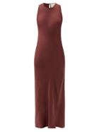 Ladies Lingerie Asceno - Valencia Silk-twill Midi Dress - Womens - Dark Red