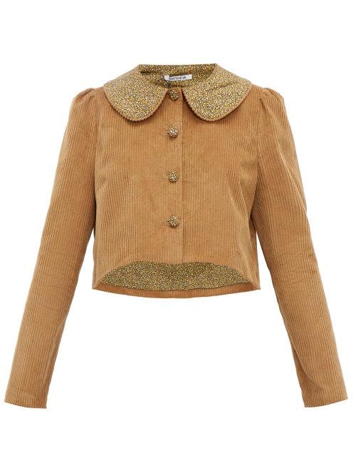 Matchesfashion.com Batsheva - Peter Pan Collar Cotton Corduroy Jacket - Womens - Brown