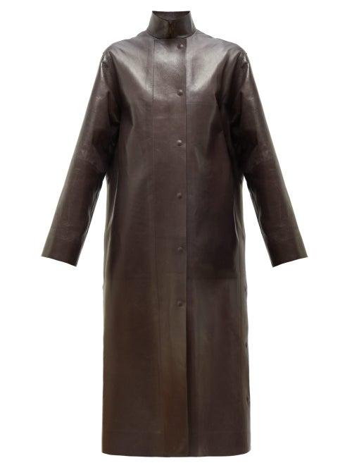 Matchesfashion.com The Row - Emely Waxed Leather Coat - Womens - Dark Brown