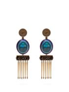 Matchesfashion.com Gucci - Gg Scarab And Tassel Drop Clip On Earrings - Womens - Blue