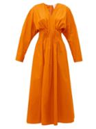 Matchesfashion.com Roksanda - Marola Pleated Cotton Midi Dress - Womens - Orange