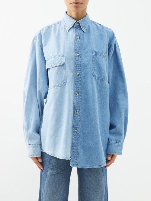 E.l.v. Denim - The Contrast Denim Shirt - Womens - Blue Multi