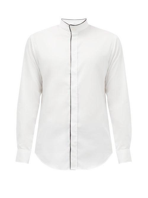 Matchesfashion.com Giorgio Armani - Piped-placket Cotton-twill Shirt - Mens - White