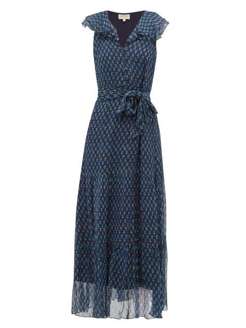 Matchesfashion.com Beulah - Tejal Belted Floral Print Chiffon Dress - Womens - Blue Print