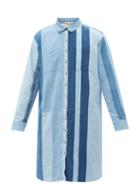 11.11 / Eleven Eleven - Longline Patchwork Striped Cotton Shirt - Mens - Indigo