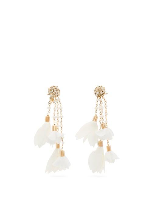 Matchesfashion.com Rosantica - Sentiero Floral-charm Drop Clip Earrings - Womens - White