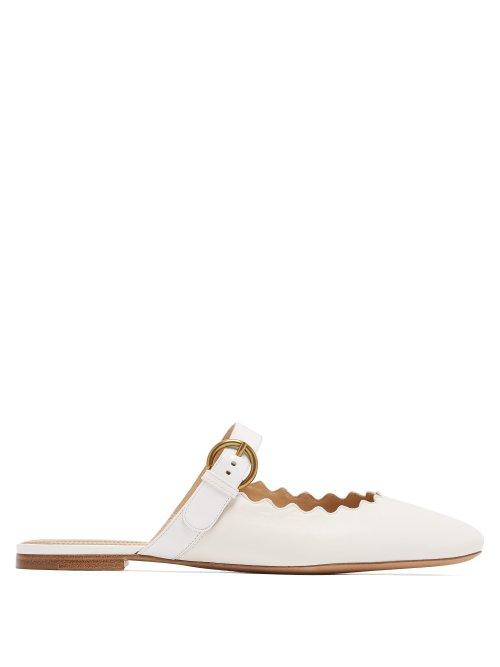 Matchesfashion.com Chlo - Lauren Scallop Edge Leather Backless Loafers - Womens - White