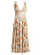 Matchesfashion.com Rebecca Taylor - Ava Floral Print Ruffle Silk Blend Dress - Womens - Multi