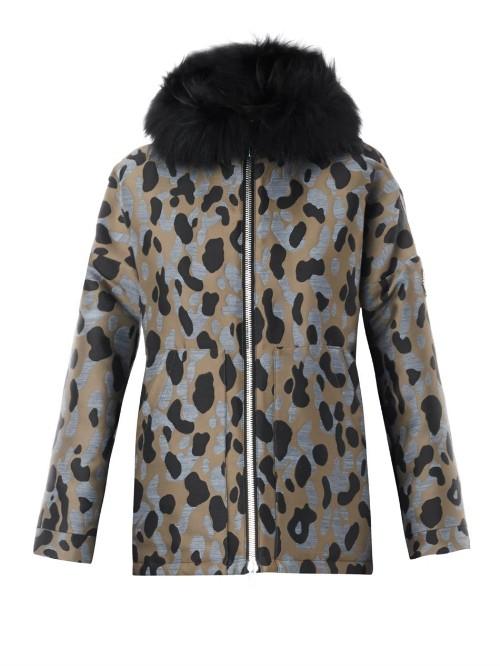 Moncler Gamme Rouge Camo-jacquard Fur-trim Down Coat