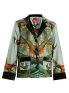 F.r.s - For Restless Sleepers Ade Bird-print Velvet-trimmed Silk Pyjama Shirt