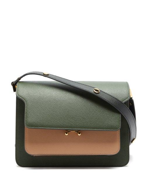Matchesfashion.com Marni - Trunk Medium Saffiano-leather Shoulder Bag - Womens - Khaki Multi