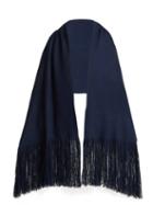 Matchesfashion.com Denis Colomb - Fringed Cashmere Shawl - Womens - Dark Blue