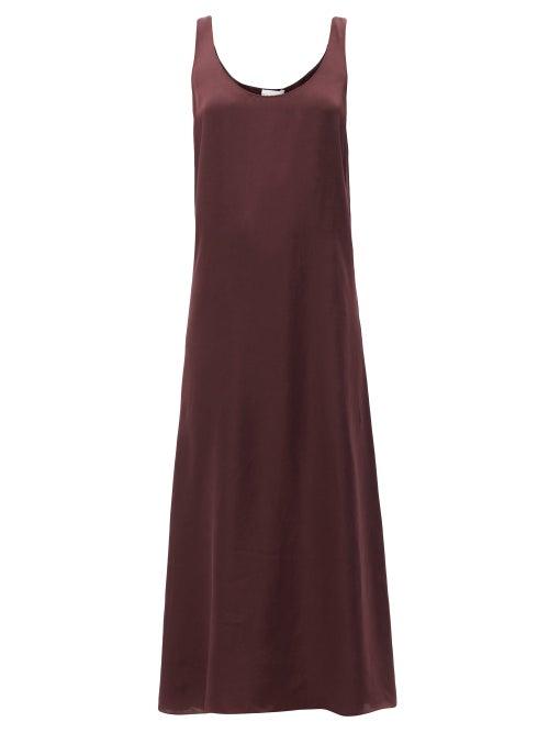 Raey - Babylock-edged Cupro Midi Slip Dress - Womens - Burgundy