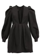 Matchesfashion.com Valentino - Plunge-neck Wool-blend Crepe Dress - Womens - Black