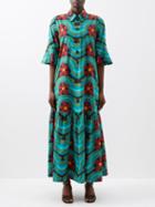 La Doublej - Artemis Floral-print Cotton-poplin Dress - Womens - Green Multi