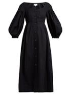Matchesfashion.com Isa Arfen - Portofino Balloon Sleeve Cotton Midi Dress - Womens - Black