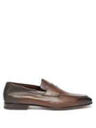 Matchesfashion.com Santoni - Adler Patinated-leather Penny Loafers - Mens - Dark Brown