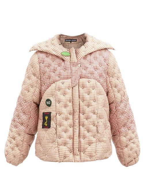 Matchesfashion.com Chopova Lowena - Flower-studded Checked Padded Jacket - Womens - Light Pink