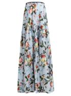 Matchesfashion.com Erdem - Sigrid Tiered Floral Print Cotton Maxi Skirt - Womens - Blue Print