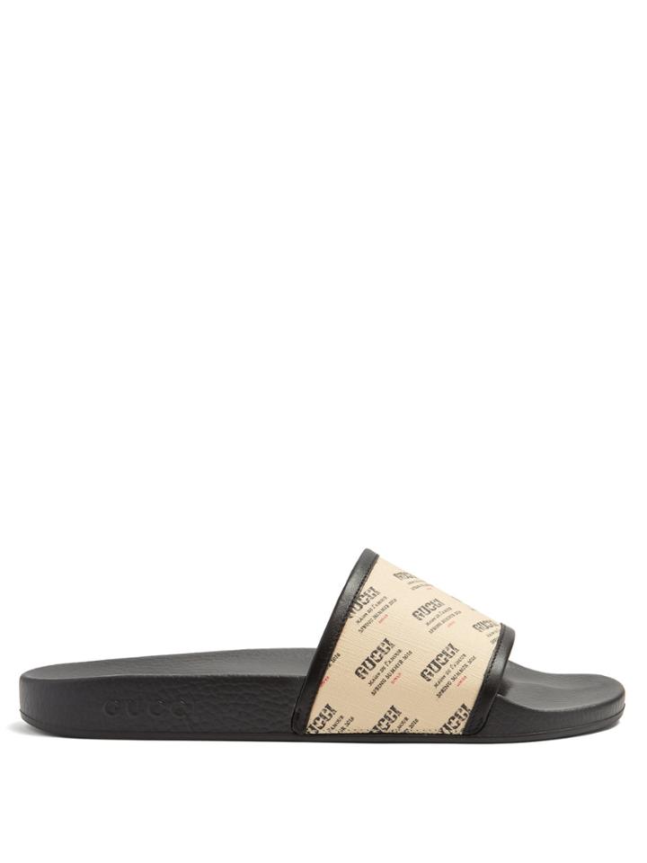 Gucci Logo-print Leather-trimmed Rubber Pool Slides