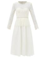 Self-portrait - Faux-pearl Embellished Lace And Crepe Dress - Womens - White