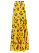 Erdem - Elle Floral-print Satin Maxi Skirt - Womens - Yellow Multi