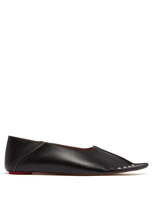 Matchesfashion.com Marni - Collapsible Back Studded Leather Flats - Womens - Black