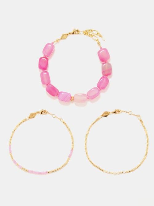 Anni Lu - Set Of Three Pink Lake 18kt Gold-plated Bracelets - Womens - Pink Multi