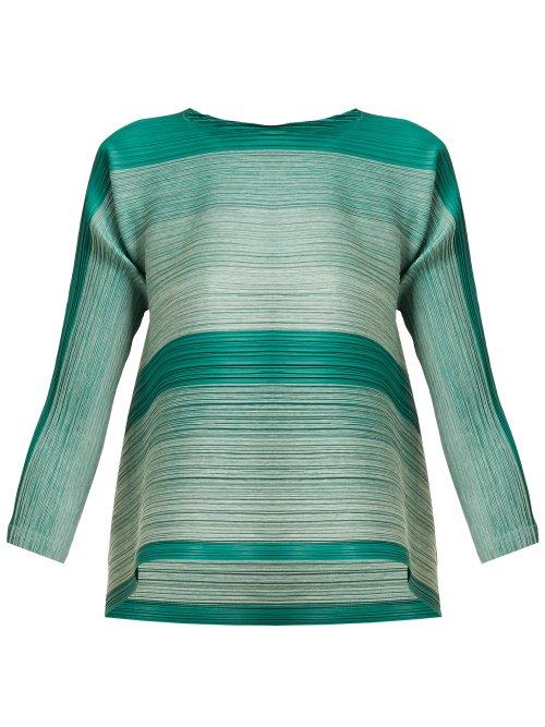 Matchesfashion.com Pleats Please Issey Miyake - Log Bounce Striped Tech Pleated Tunic Top - Womens - Green