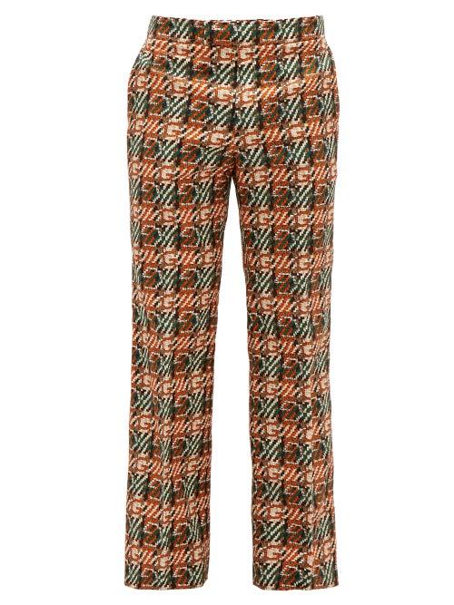Matchesfashion.com Gucci - G-check Printed Cotton-canvas Trousers - Mens - Orange Multi