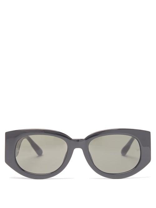 Linda Farrow - X Sara Shakeel Debbie Crystal-studded Sunglasses - Womens - Black