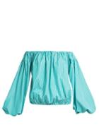 Matchesfashion.com Caroline Constas - Andros Off The Shoulder Striped Top - Womens - Light Blue