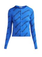 Matchesfashion.com Balenciaga - Diagonal Logo Print Ribbed Cardigan - Womens - Black Blue