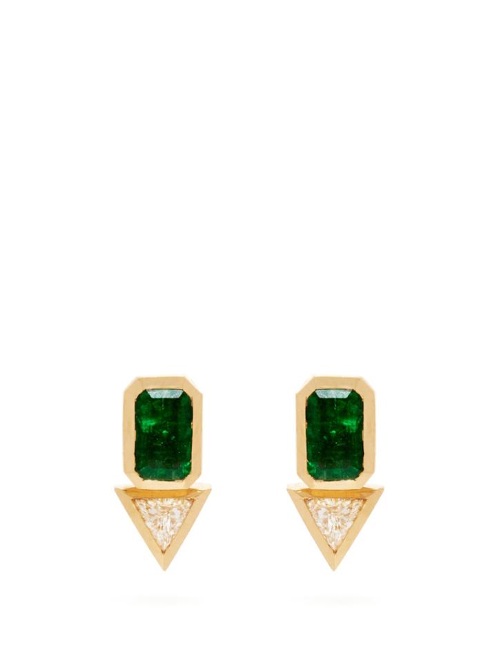 Azlee 18kt Gold, Emerald & Diamond Studs