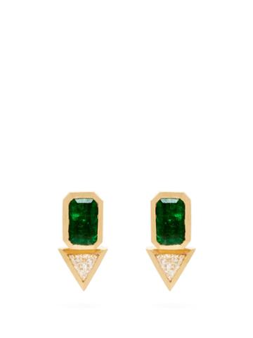 Azlee 18kt Gold, Emerald & Diamond Studs