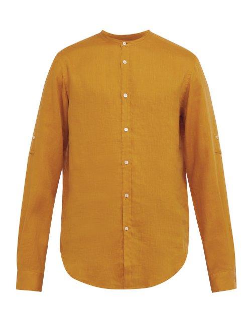 Matchesfashion.com Arj - The Oli Mondrian Mandarin Collar Linen Shirt - Mens - Orange Gold