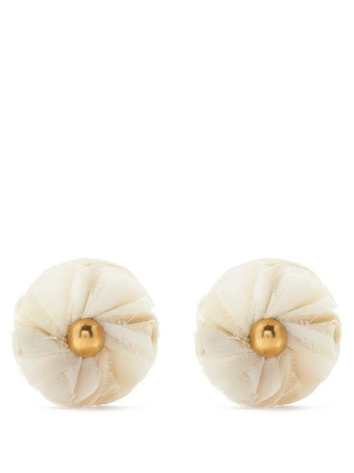 Katerina Makriyianni - Daisy Gathered Silk & Gold-vermeil Earrings - Womens - White