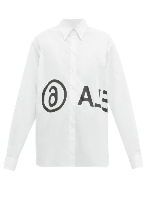 Matchesfashion.com Mm6 Maison Margiela - Logo Print Cotton Poplin Shirt - Womens - White