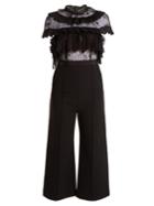 Self-portrait Ruffled-lace Wide-leg Cropped Twill Jumpsuit