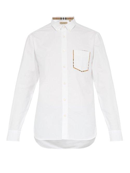 Matchesfashion.com Burberry - Check Trim Cotton Oxford Shirt - Mens - White