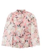Matchesfashion.com Erdem - Carvella Cape Sleeve Floral Print Silk Blouse - Womens - Pink Print