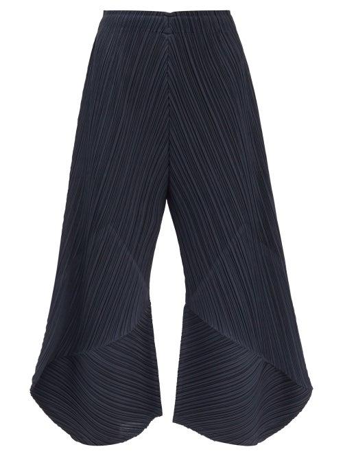 Pleats Please Issey Miyake - Cropped Technical-pleated Wide-leg Trousers - Womens - Navy