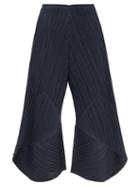 Pleats Please Issey Miyake - Cropped Technical-pleated Wide-leg Trousers - Womens - Navy