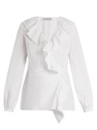 Matchesfashion.com Racil - Wilt Ruffle Trimmed Cotton Wrap Top - Womens - White