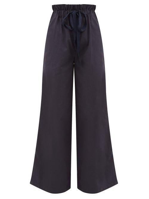 Matchesfashion.com White Story - Masquerade Paperbag-waist Cotton Wide-leg Trousers - Womens - Navy